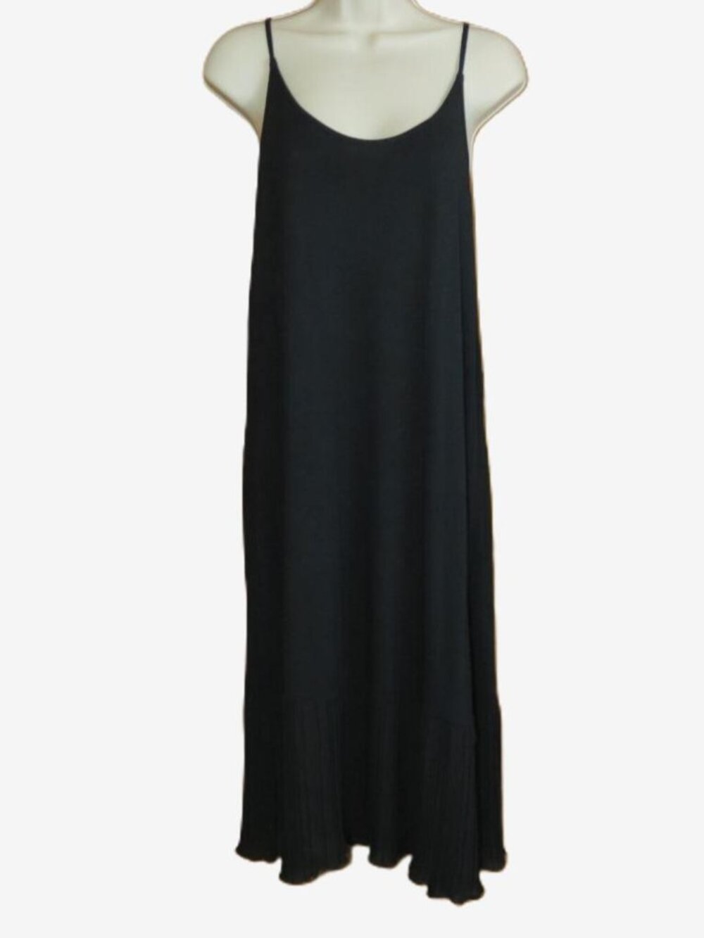 Alquema Black Slip Dress Knit Adjustable Spaghetti Straps Unique Hemline Large